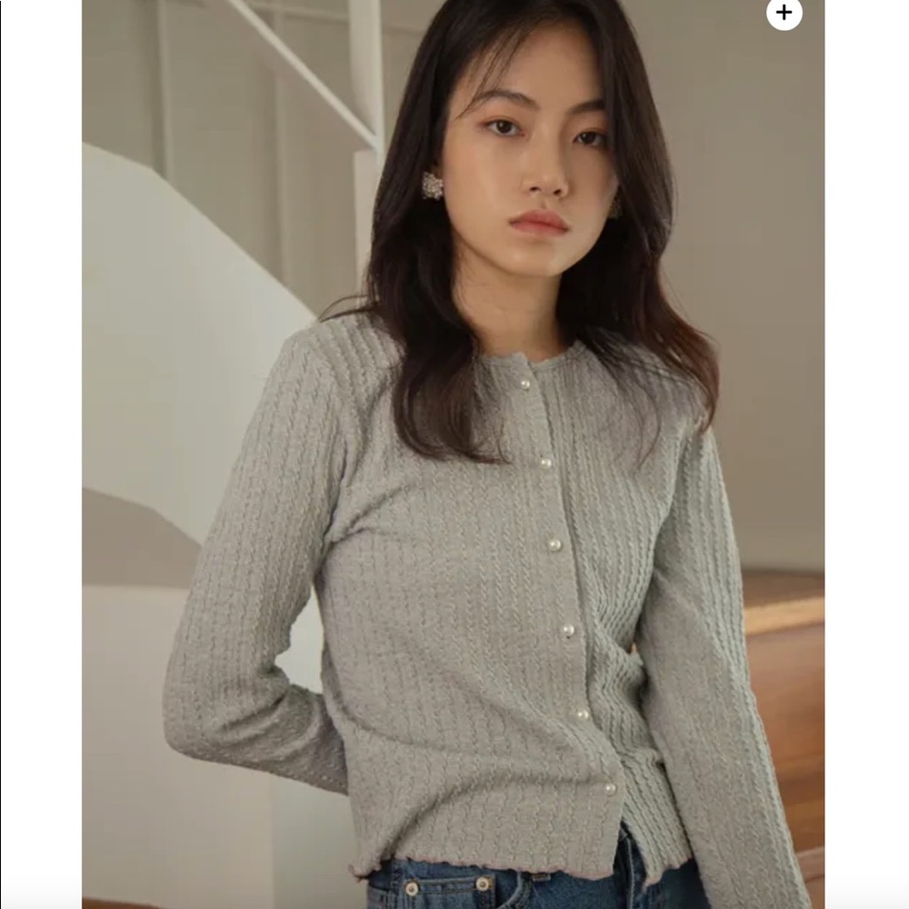 W concept Ganisong Cable Knit Pearl button Cardigan Korean fashion